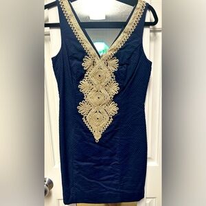 Lilly Pulitzer Junie Shift Navy Dress with Gold Trim